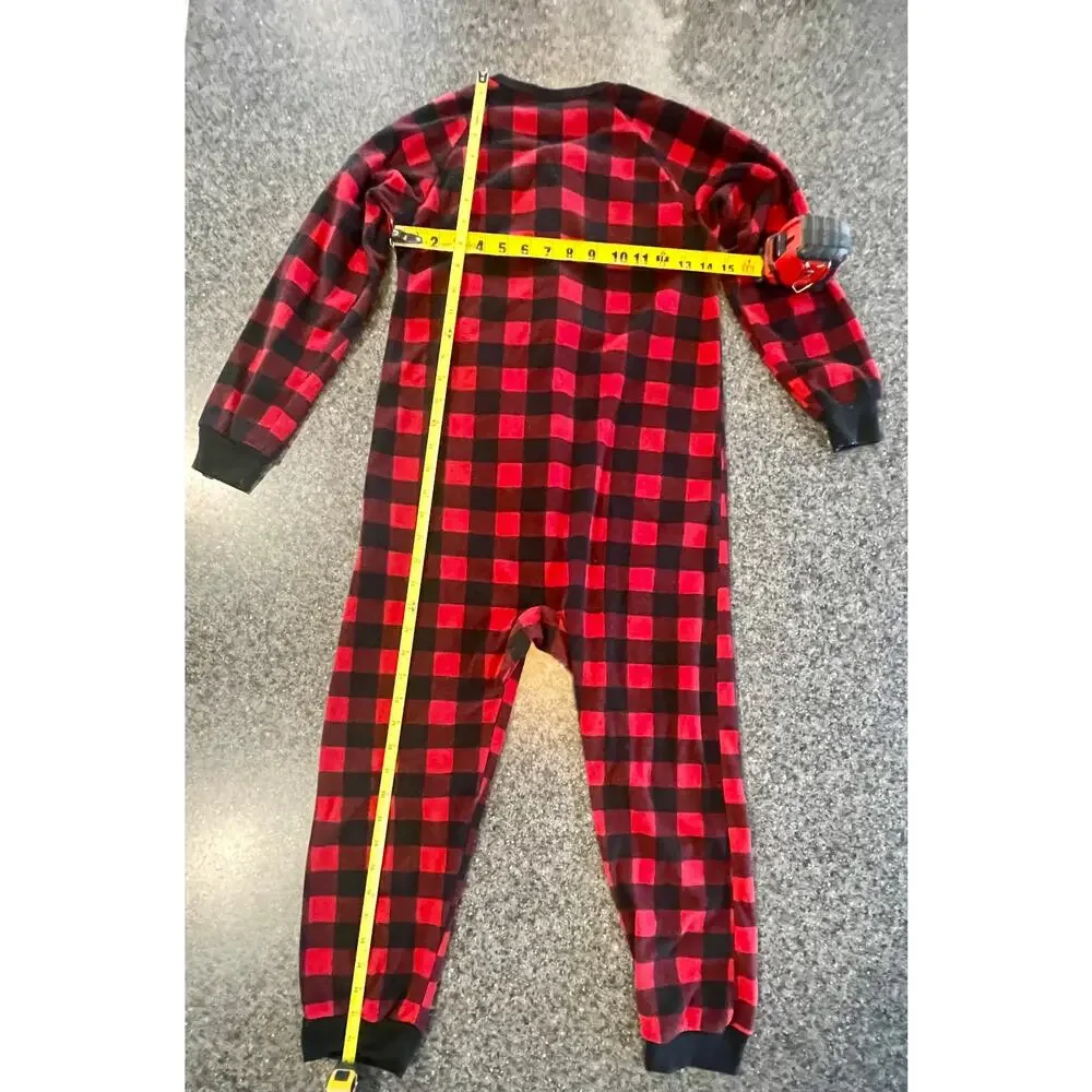 Pajamas PJs Kids M 8 Flannel One-Piece Red Black Buffalo Plaid Zip Macy's